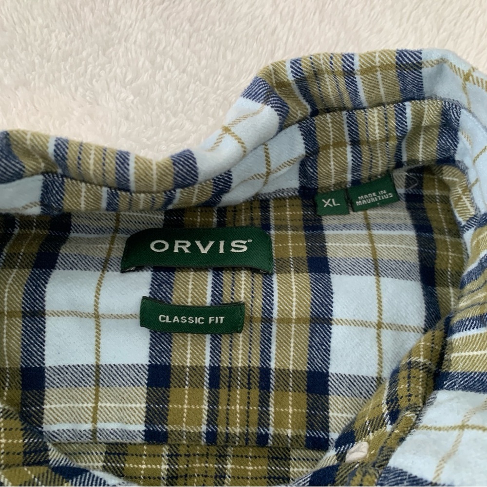 Men’s XL ORVIS Classic Fit Luxury Flannel Light Blue Navy Green Plaid Cozy Shirt - Picture 5 of 7